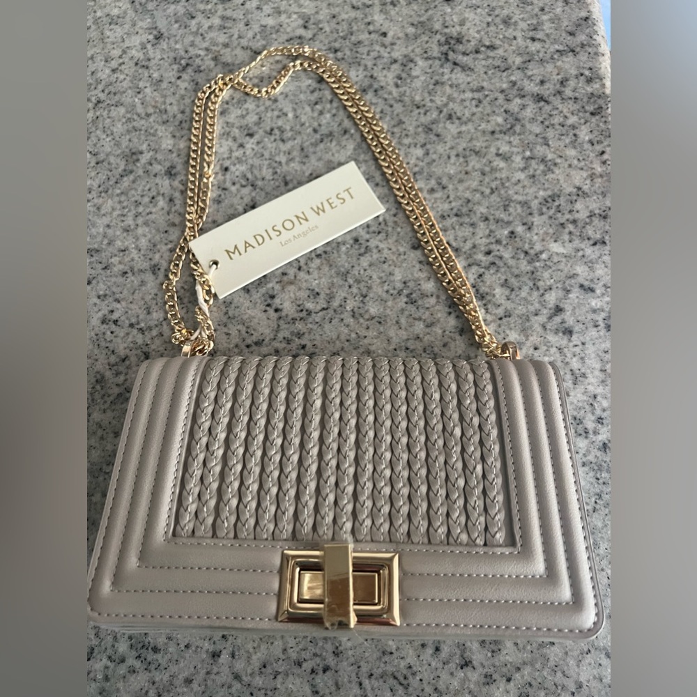 Brand new light gray Madison west purse w gold